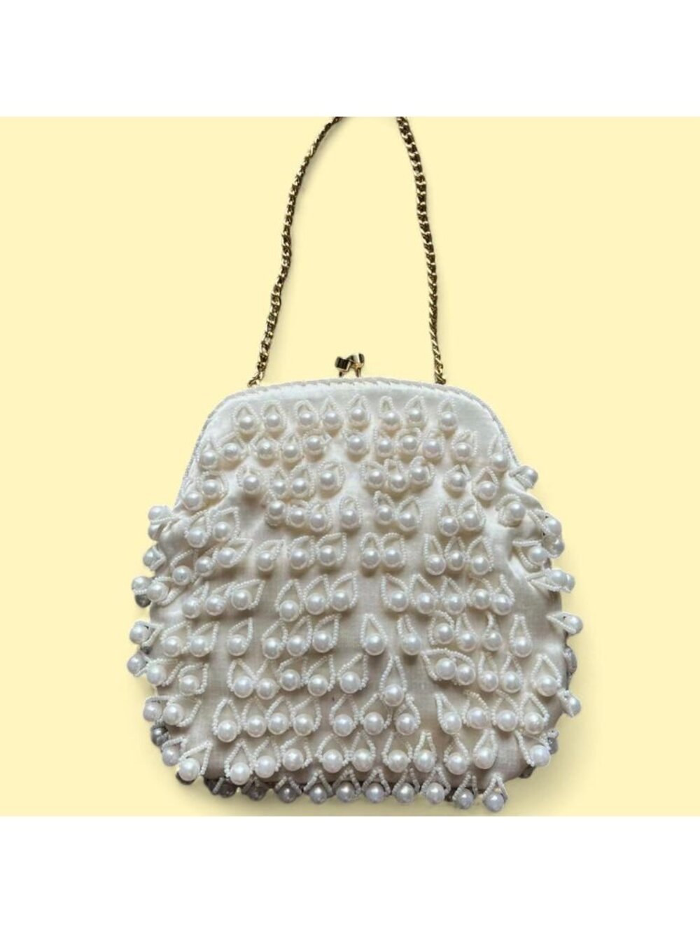 Vintage 50s Walborg White Beaded Faux Pearl Evening Bag Classy Dainty Elegant